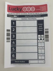 Lucky 15 Betting Slips 3 William Hill Blank Lucky 15, 31,63 Betting Slip